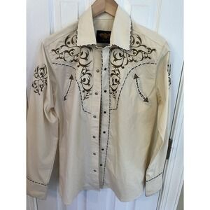 Men's El General Charro Beige  Scroll Embroidery Western Wear Long Sleeve Snap
